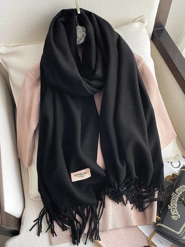 15 Colors Imitated Cashmere Solid Color Tasseled Scarf