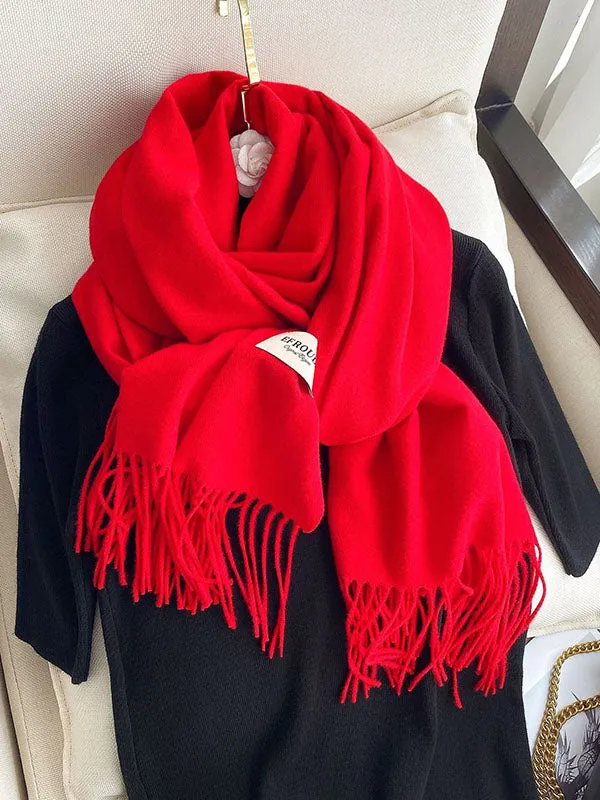 15 Colors Imitated Cashmere Solid Color Tasseled Scarf