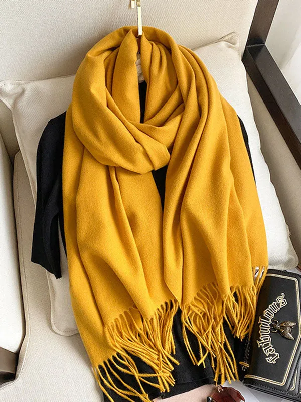 15 Colors Imitated Cashmere Solid Color Tasseled Scarf