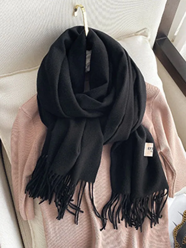 15 Colors Imitated Cashmere Solid Color Tasseled Scarf