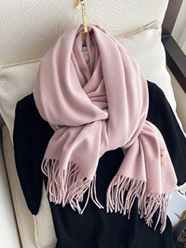 15 Colors Imitated Cashmere Solid Color Tasseled Scarf