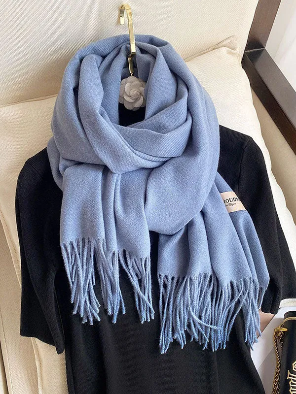 15 Colors Imitated Cashmere Solid Color Tasseled Scarf