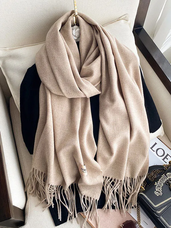 15 Colors Imitated Cashmere Solid Color Tasseled Scarf