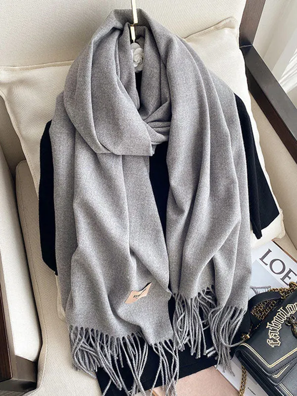 15 Colors Imitated Cashmere Solid Color Tasseled Scarf