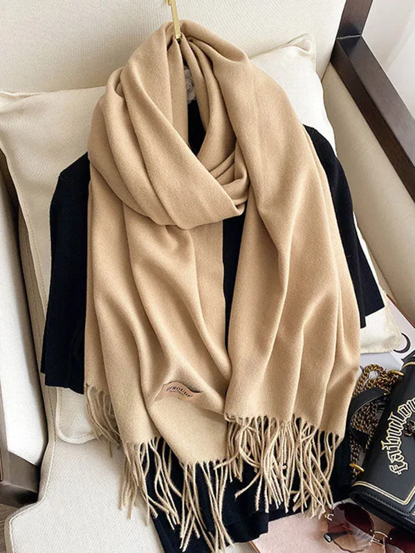 15 Colors Imitated Cashmere Solid Color Tasseled Scarf