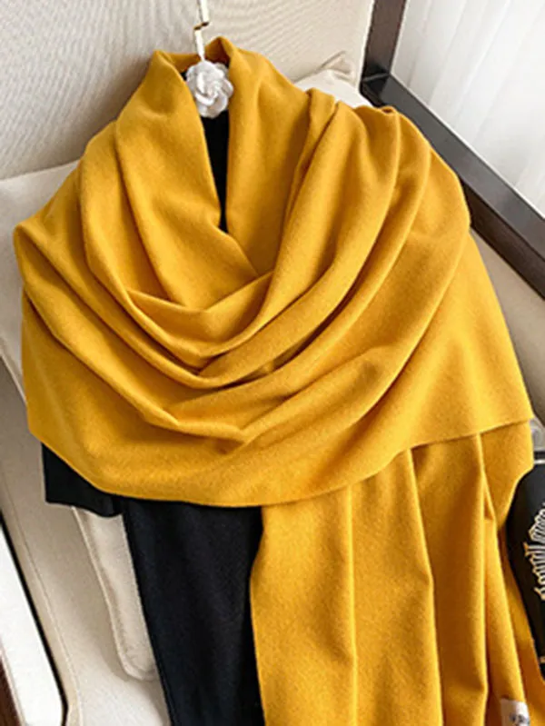 15 Colors Imitated Cashmere Solid Color Tasseled Scarf