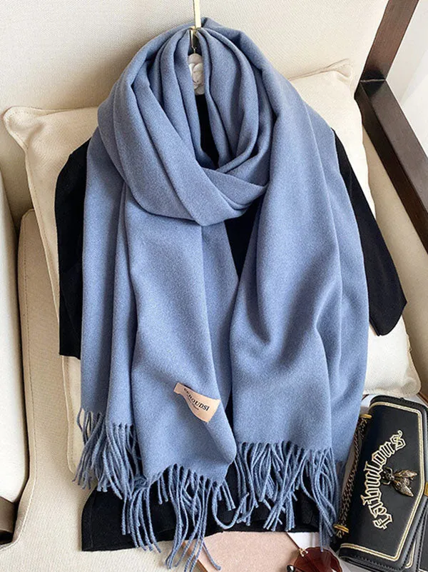 15 Colors Imitated Cashmere Solid Color Tasseled Scarf