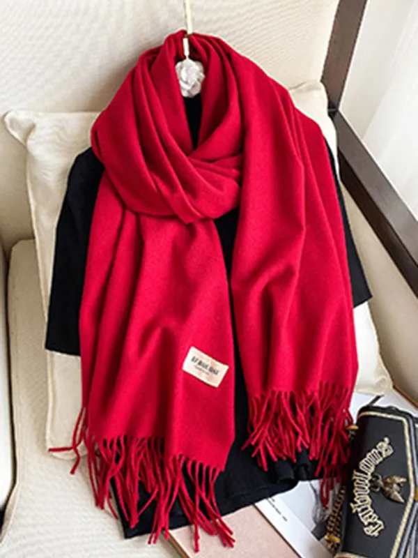 15 Colors Imitated Cashmere Solid Color Tasseled Scarf