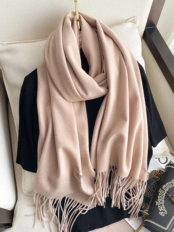 15 Colors Imitated Cashmere Solid Color Tasseled Scarf