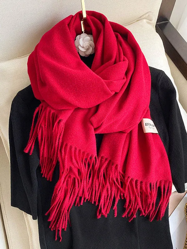 15 Colors Imitated Cashmere Solid Color Tasseled Scarf