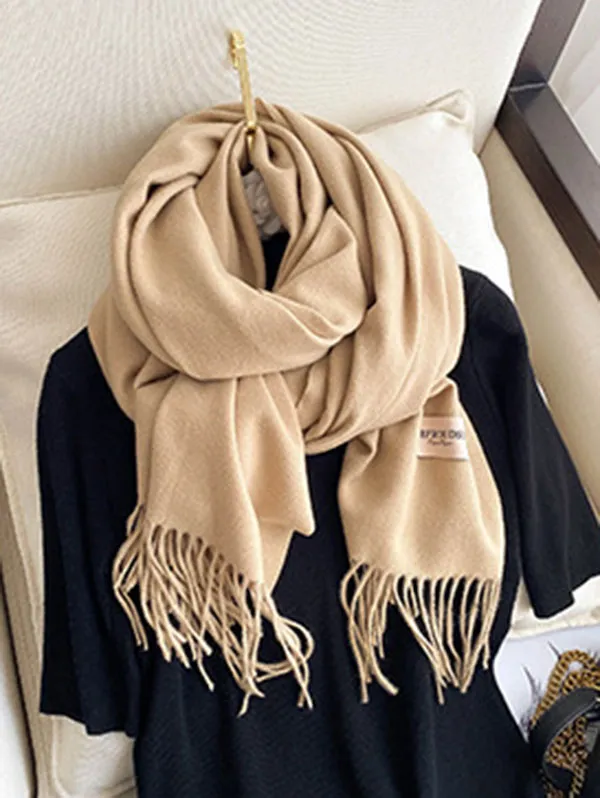 15 Colors Imitated Cashmere Solid Color Tasseled Scarf