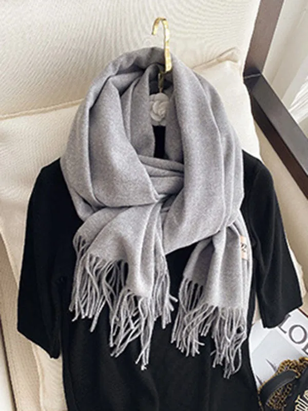 15 Colors Imitated Cashmere Solid Color Tasseled Scarf