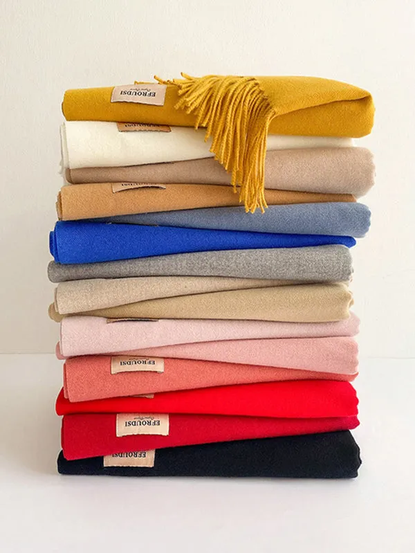 15 Colors Imitated Cashmere Solid Color Tasseled Scarf