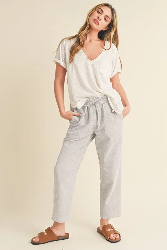 Aemi   Co Karina Striped Drawstring Linen Pants