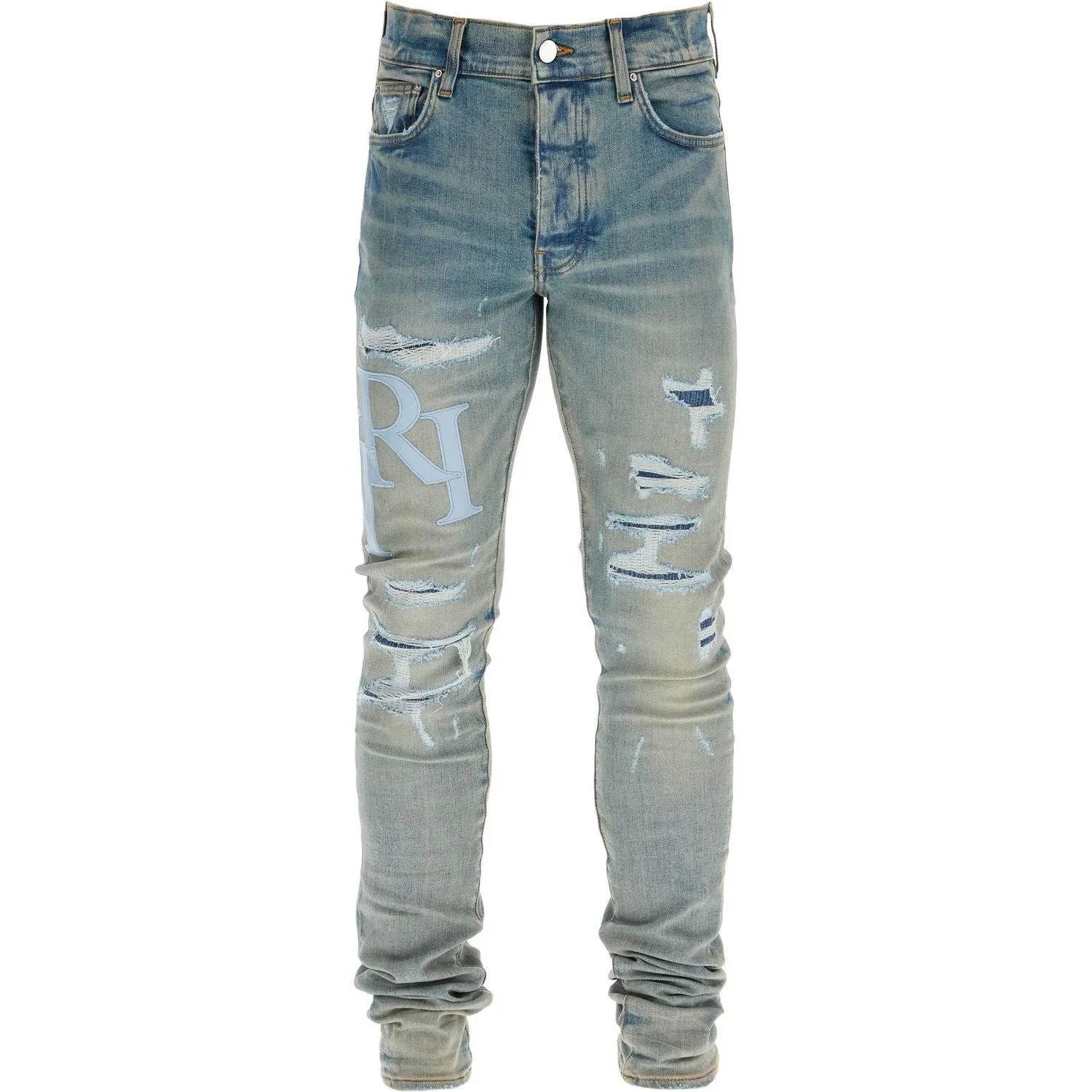 Amiri leather logo jeans with eight words