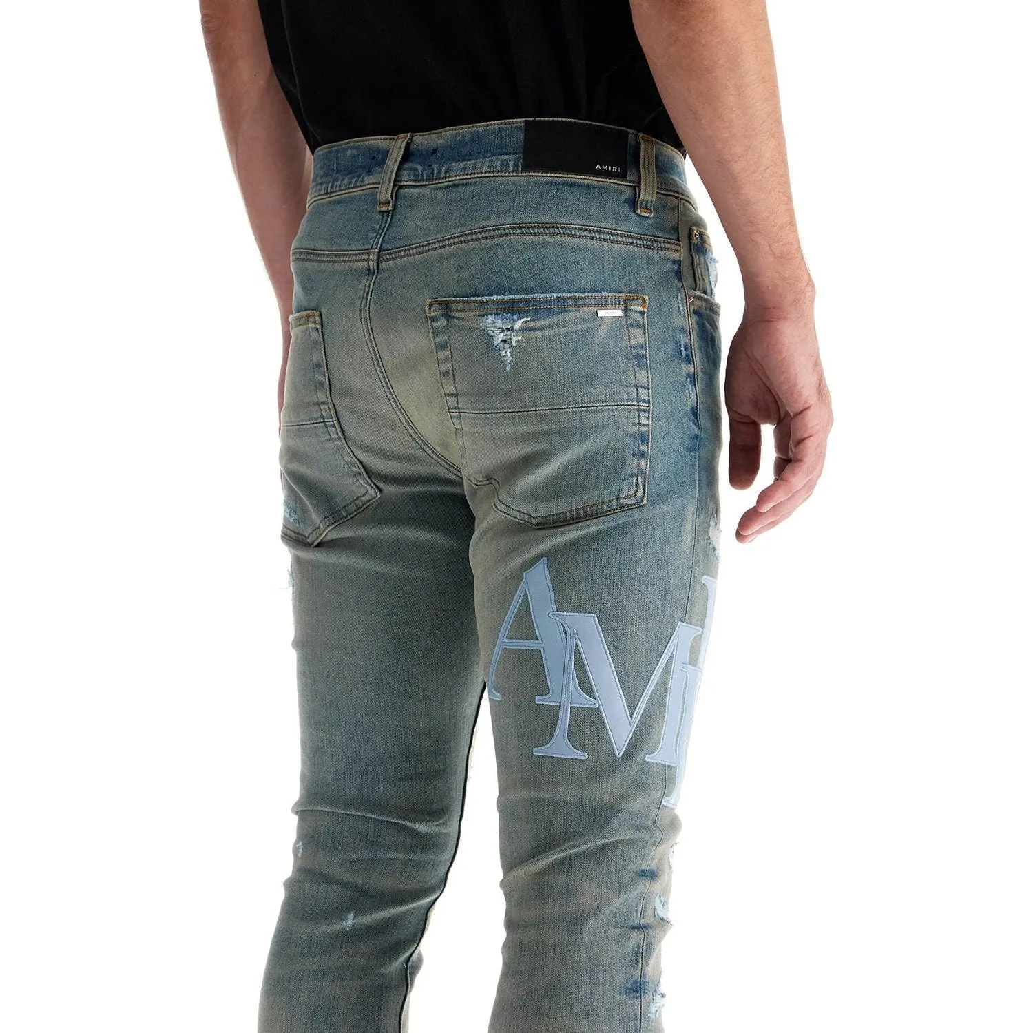 Amiri leather logo jeans with eight words