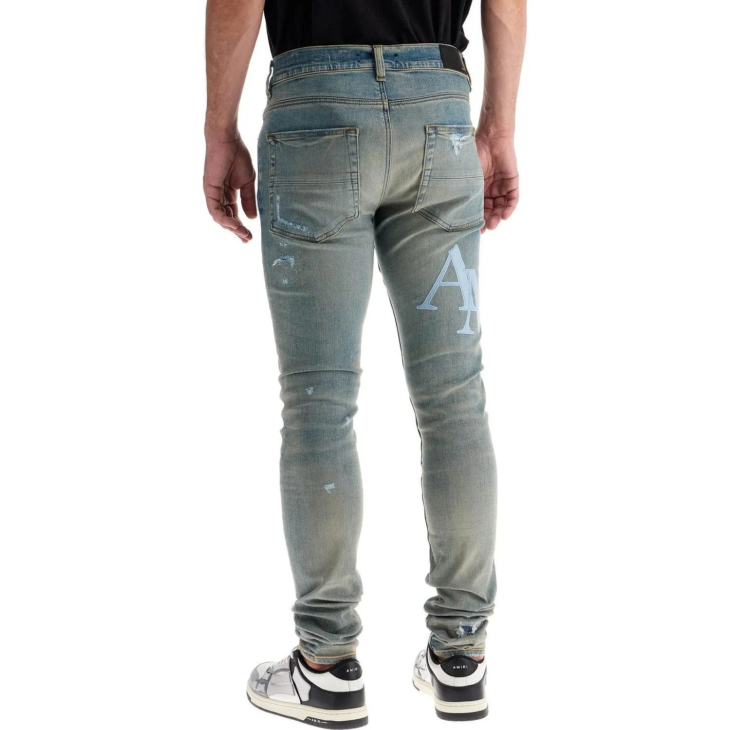 Amiri leather logo jeans with eight words