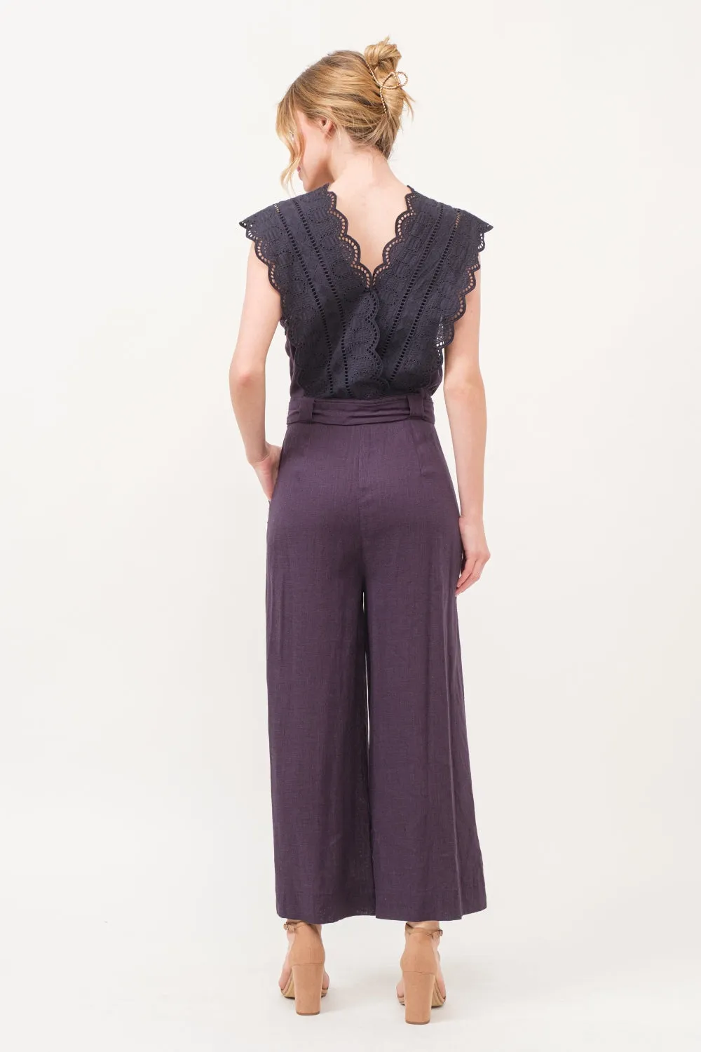 And The Why Laced Surplice Tie Waist Jumpsuit in Purple