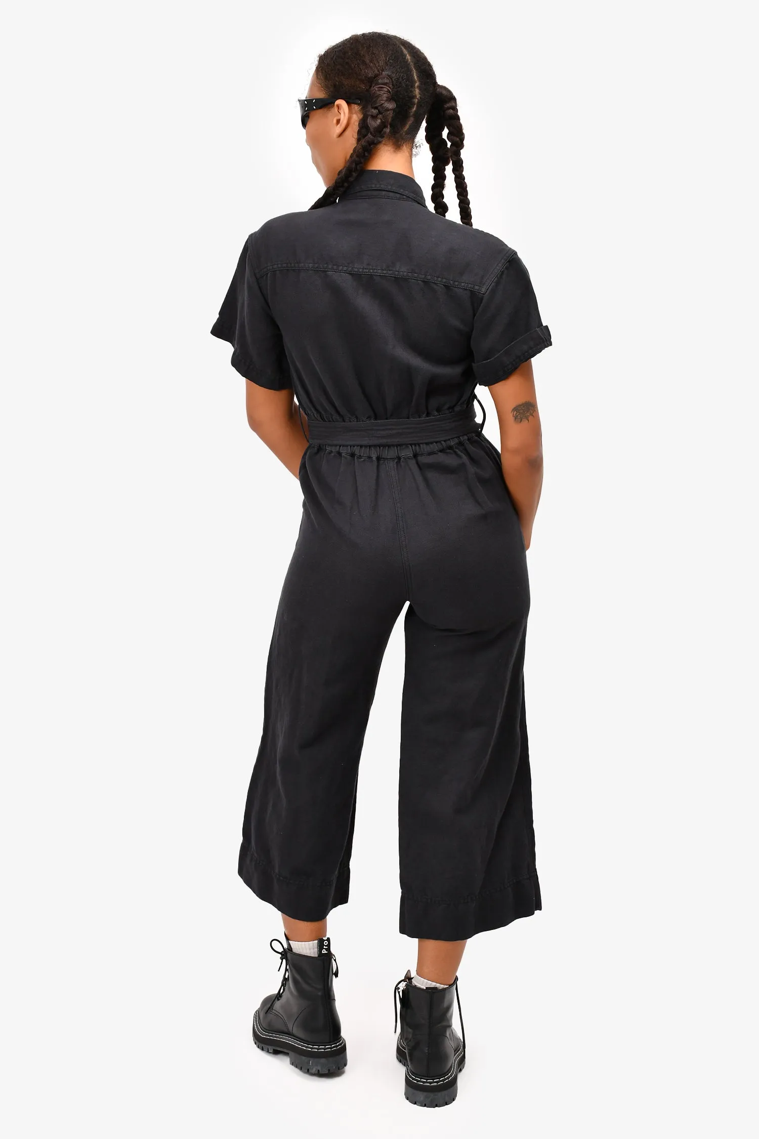 Apiece Apart Washed Black Denim Belted Jumpsuit Size 0