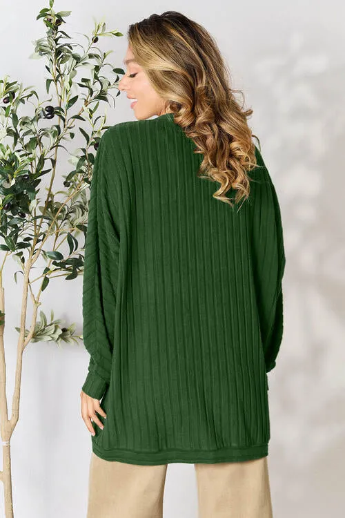 Basic Bae Full Size Ribbed Open Front Long Sleeve Cardigan