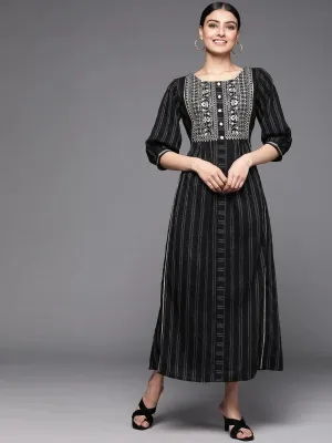 Black Embroidered Cotton Dress