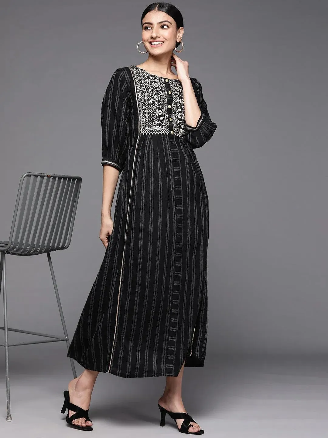 Black Embroidered Cotton Dress