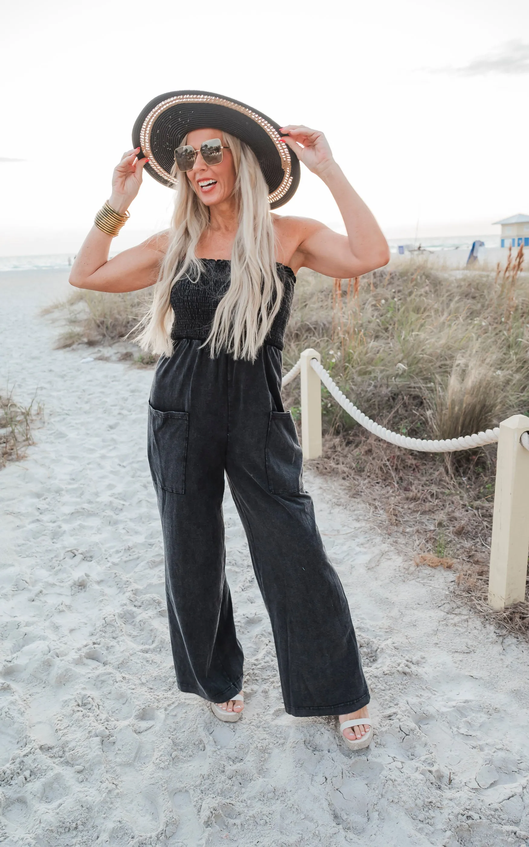 Black Mineral Wash Jumpsuit - Final Sale