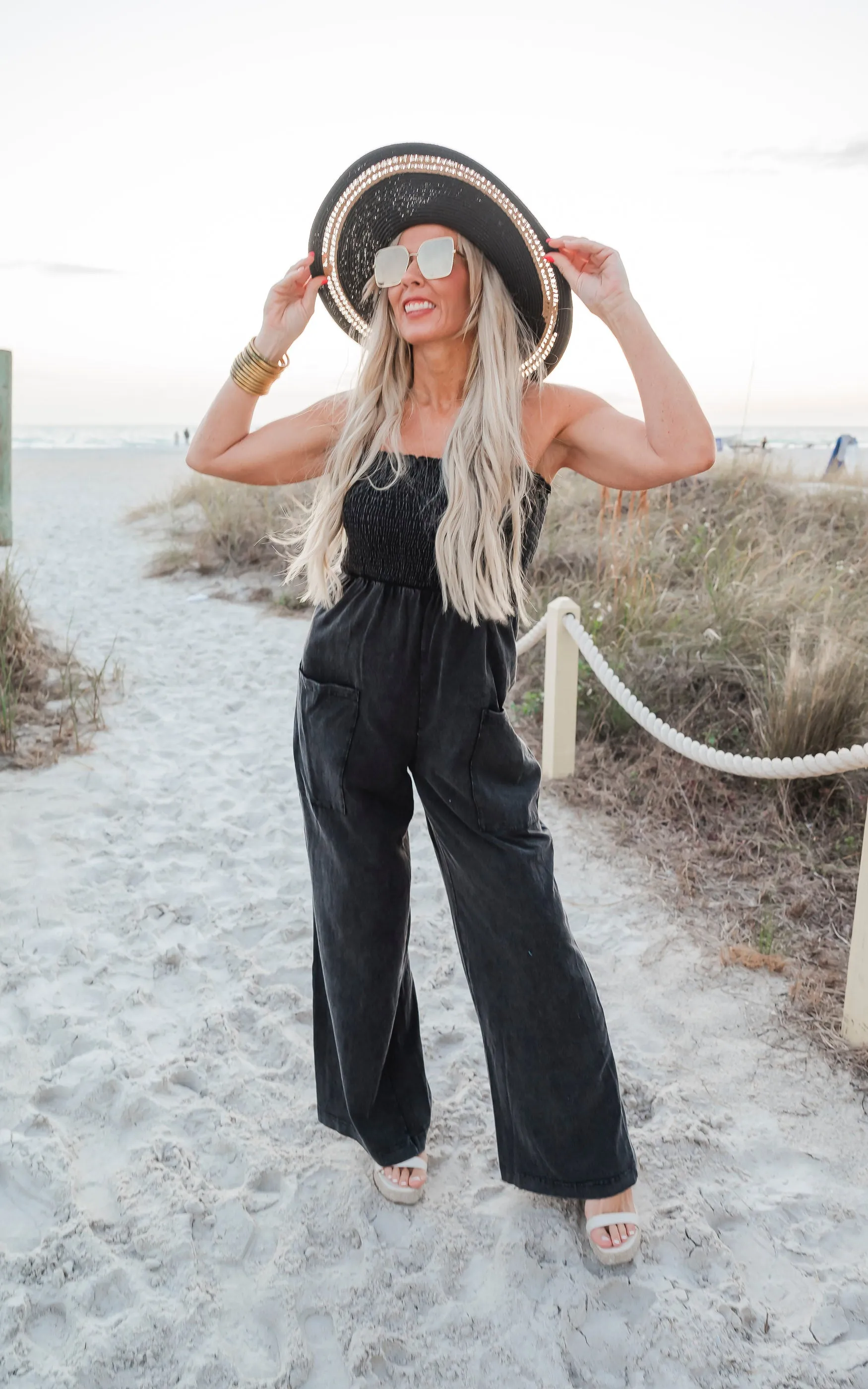 Black Mineral Wash Jumpsuit - Final Sale