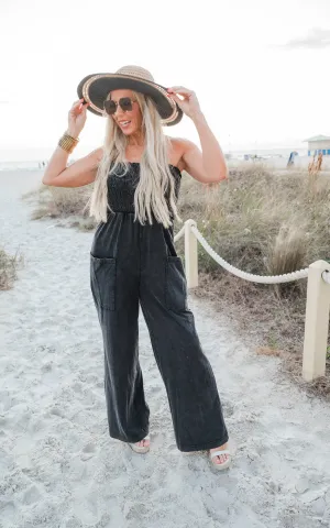 Black Mineral Wash Jumpsuit - Final Sale