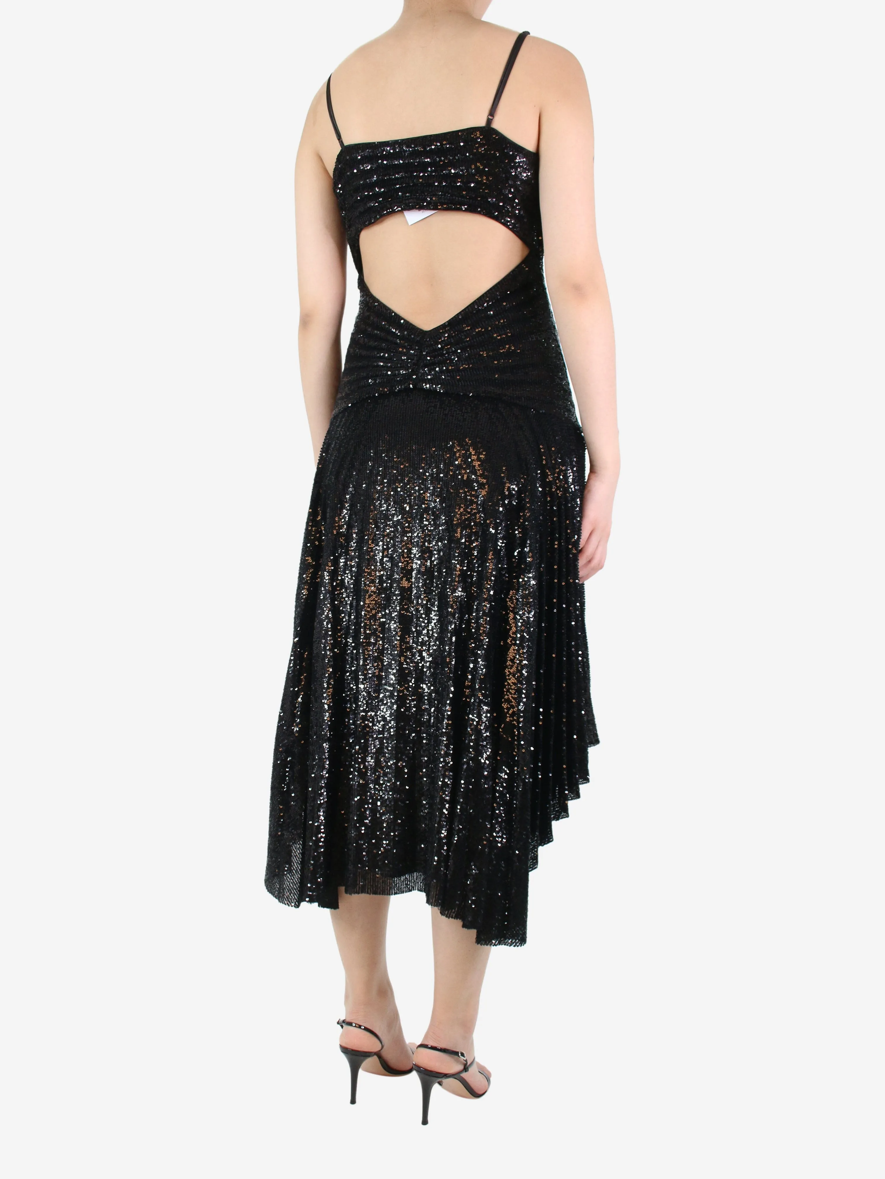 Black sequin pleated midi dress - size UK 10