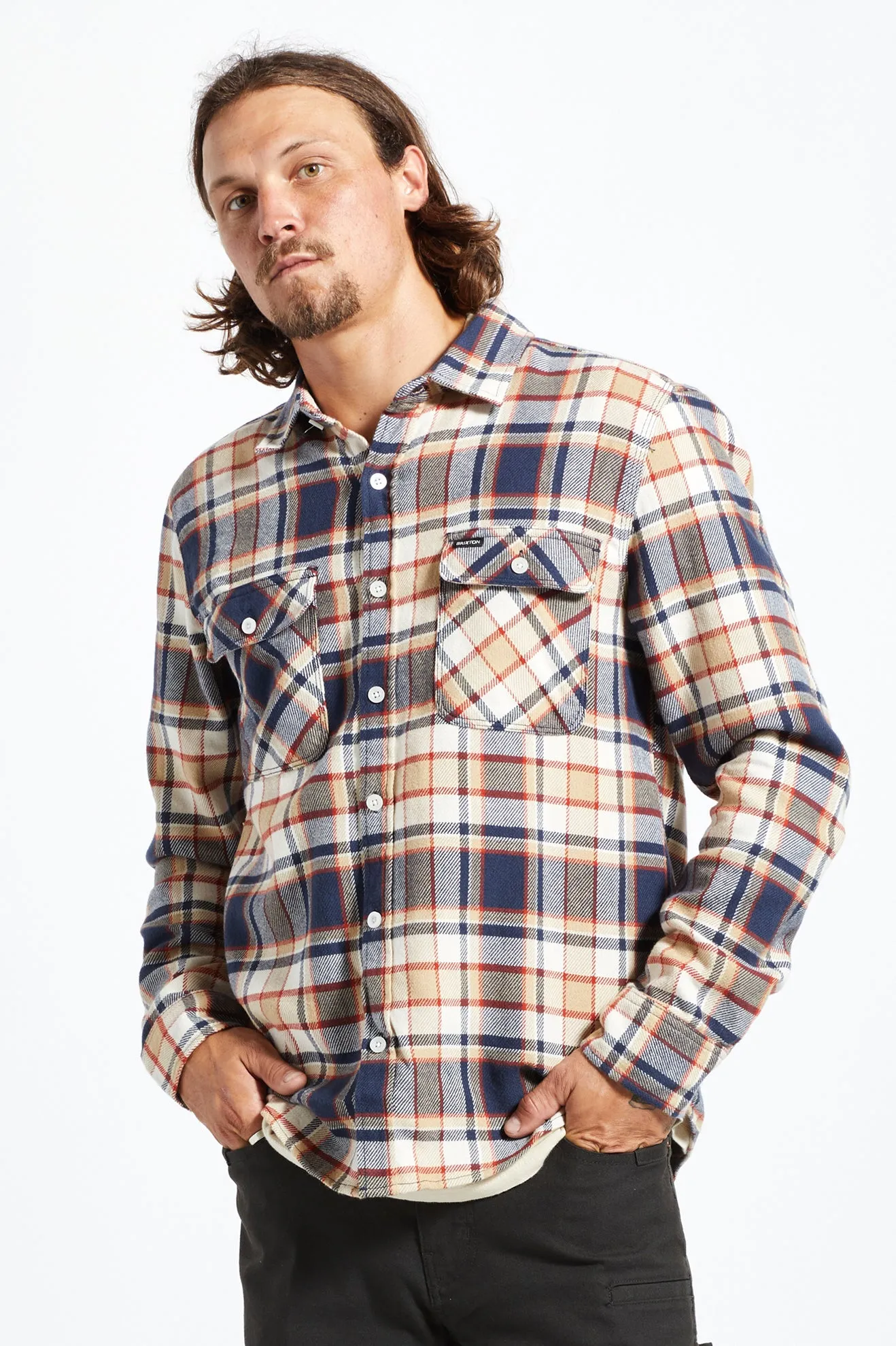 Bowery L/S Flannel - Washed Navy/Barn Red/Off White