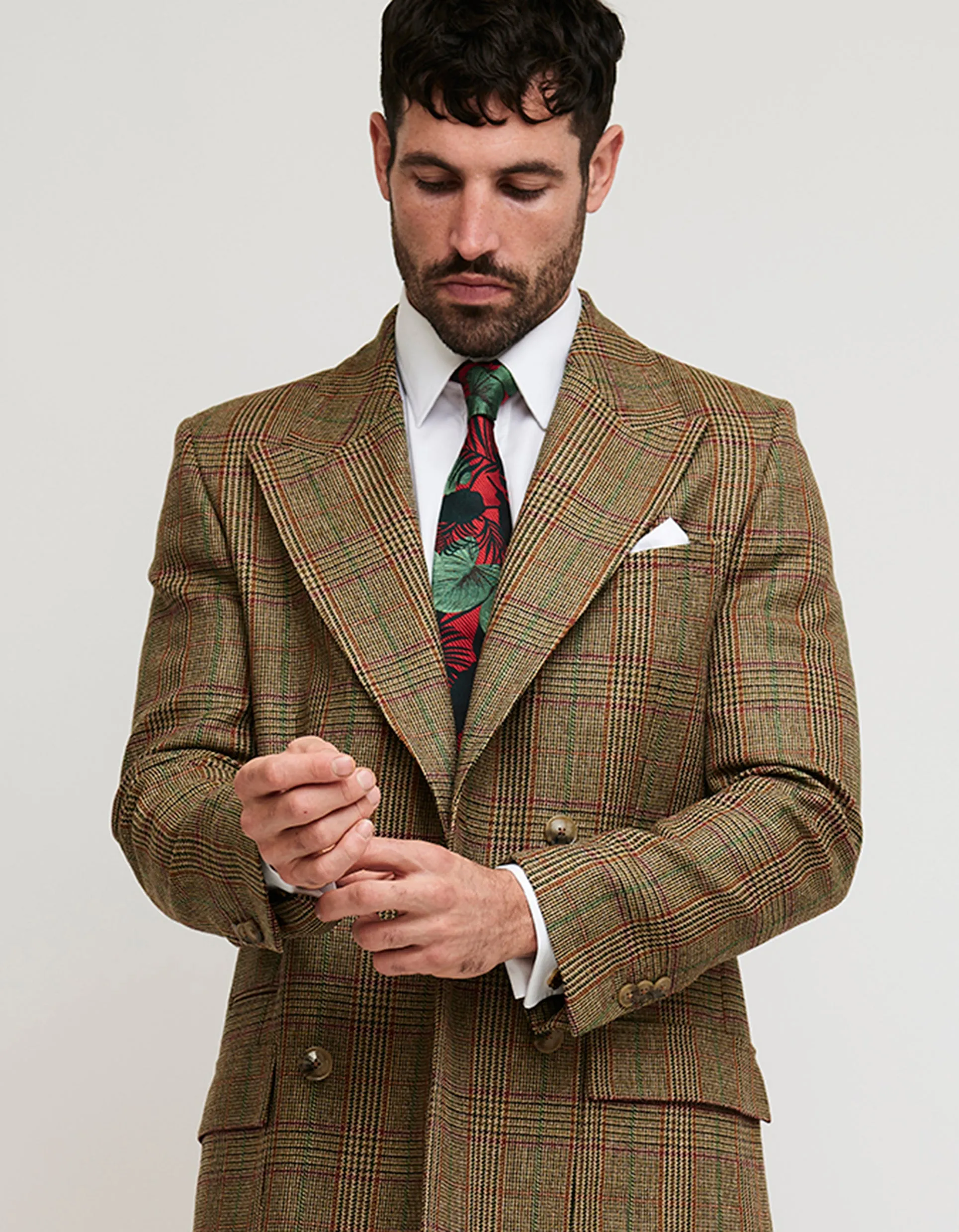 Brown Check Tweed Double Breasted Coat