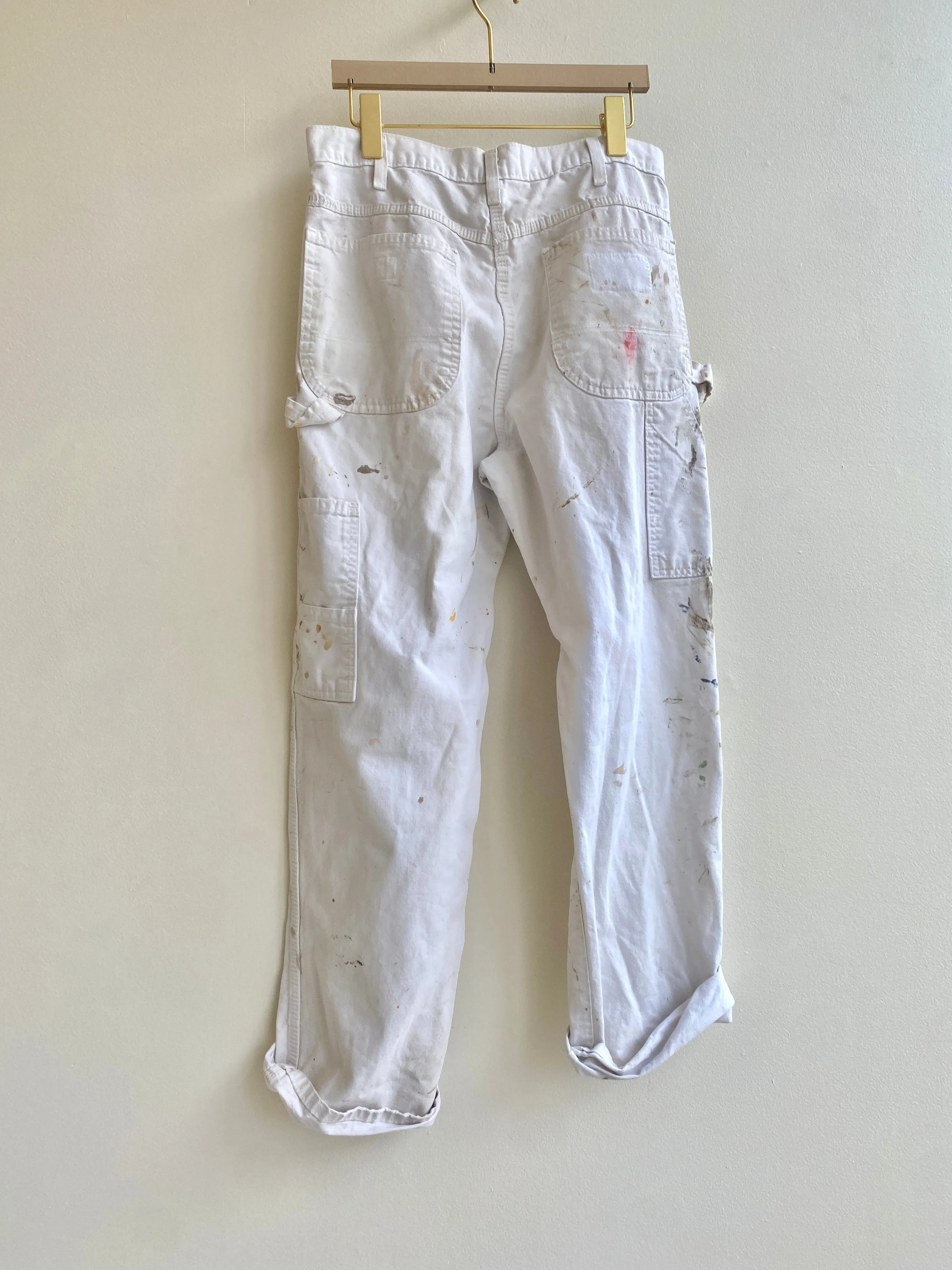 Canvas Hand Embroidered Patched Painters Pants w/ Cracker Jack Charm (Reworked)