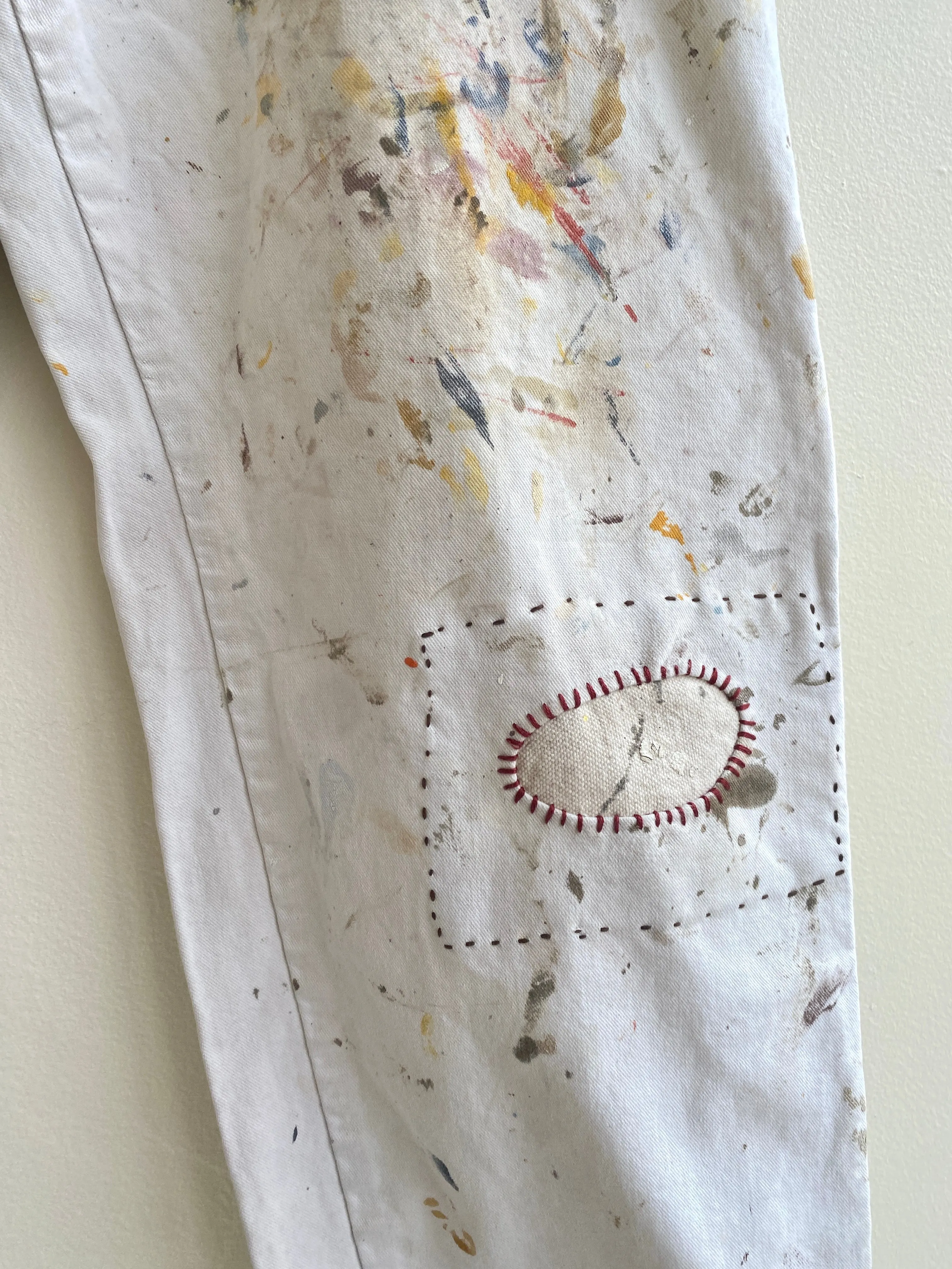 Canvas Hand Embroidered Patched Painters Pants w/ Cracker Jack Charm (Reworked)