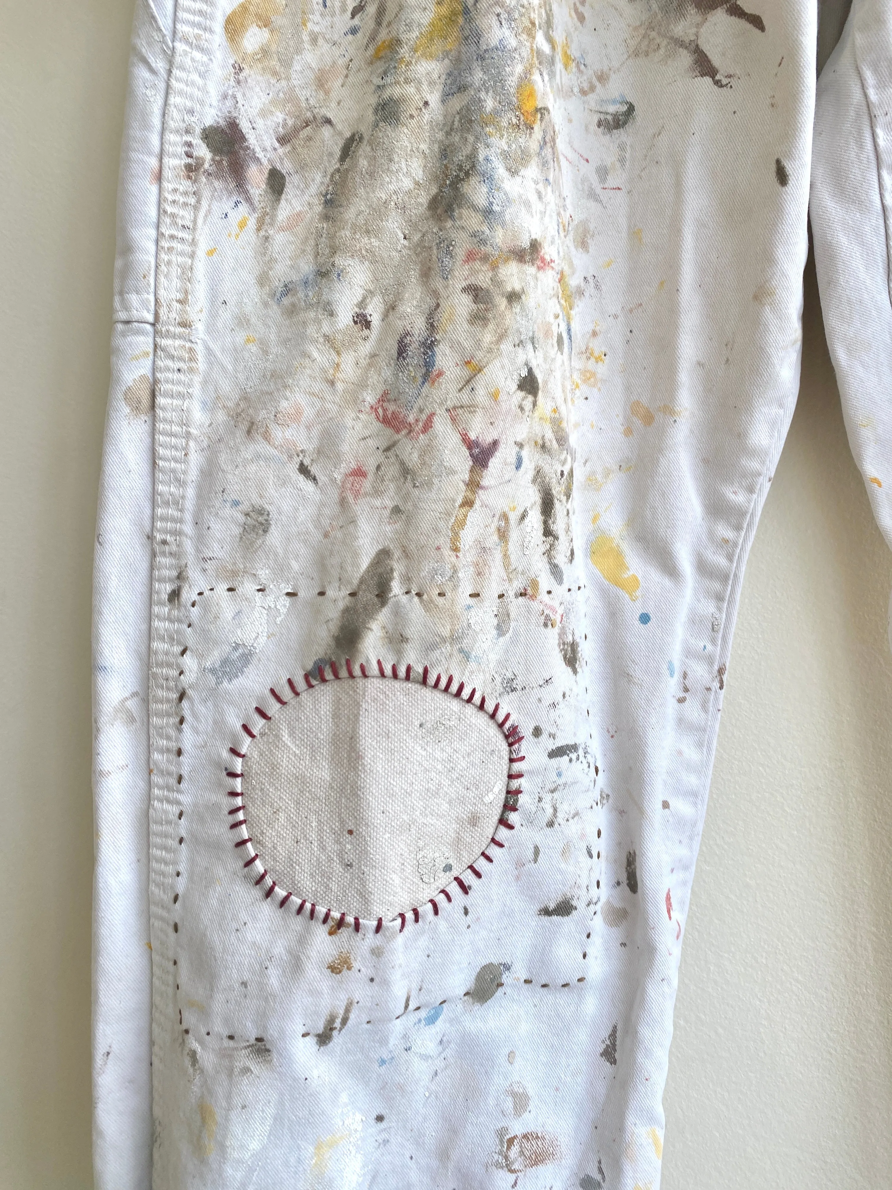 Canvas Hand Embroidered Patched Painters Pants w/ Cracker Jack Charm (Reworked)