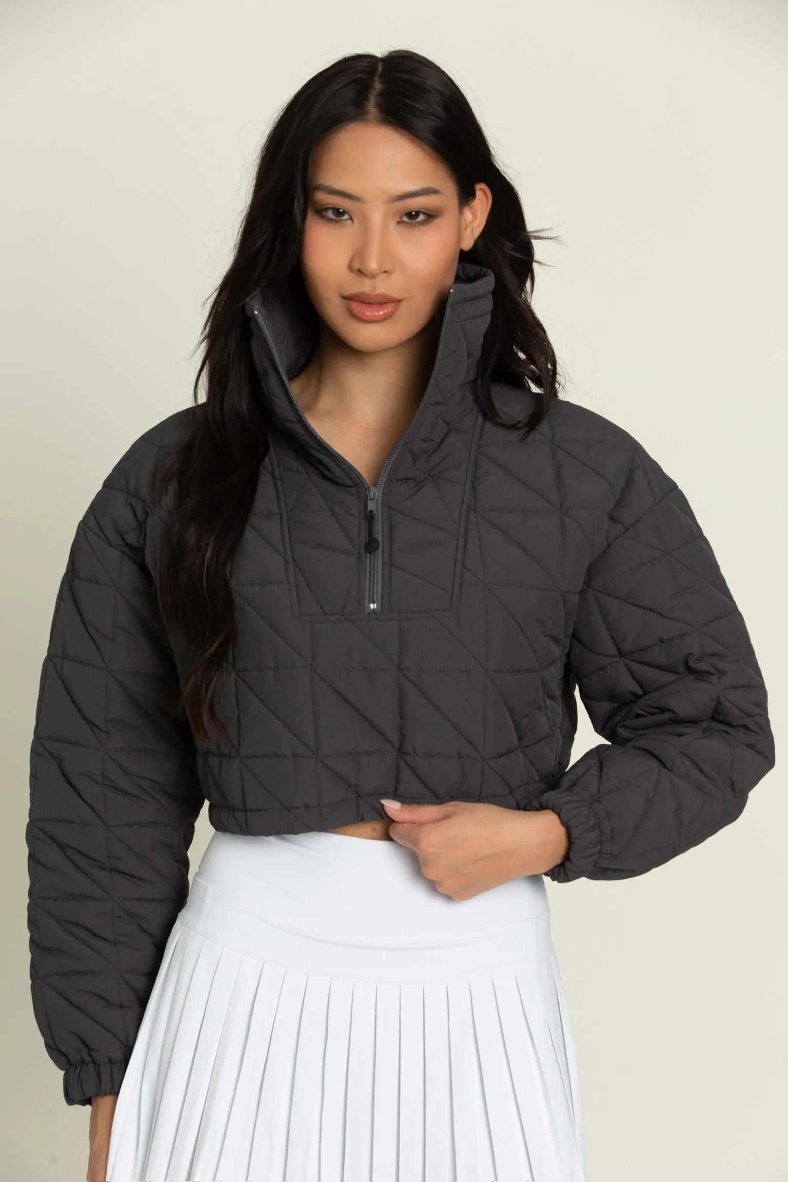 Charcoal Quilted Puffer Crop Pullover