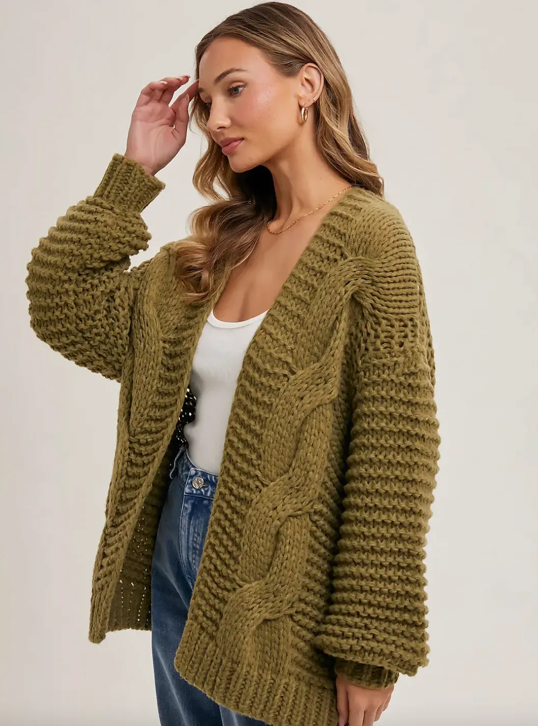 Chunky Cable Cardigan | Olive