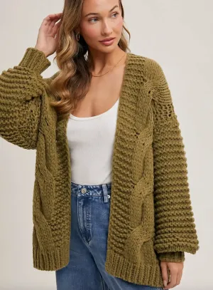 Chunky Cable Cardigan | Olive