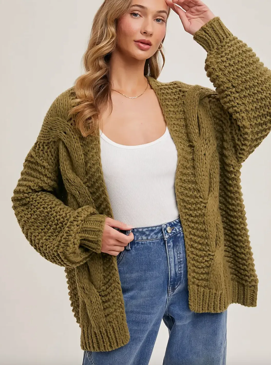 Chunky Cable Cardigan | Olive