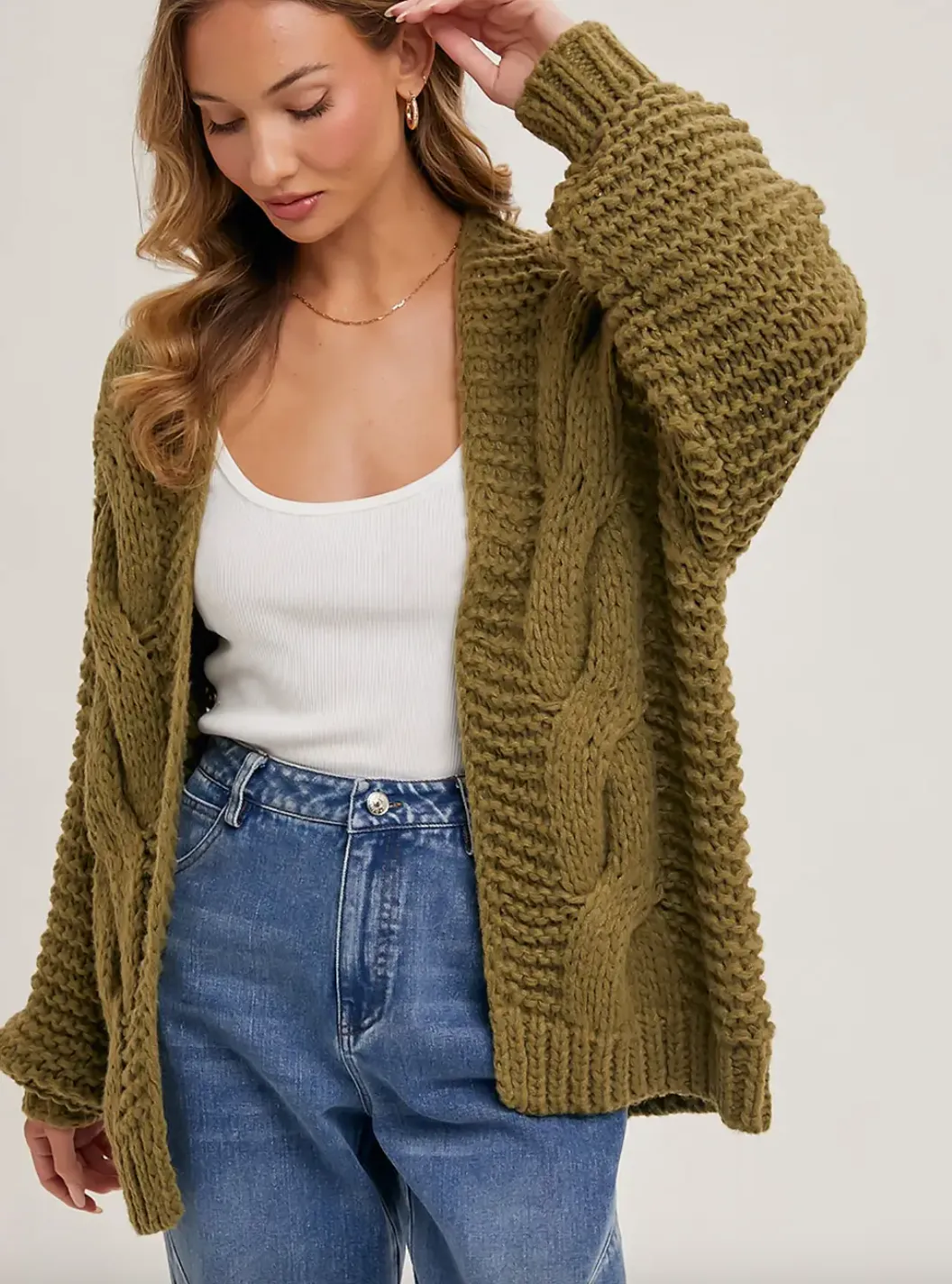 Chunky Cable Cardigan | Olive