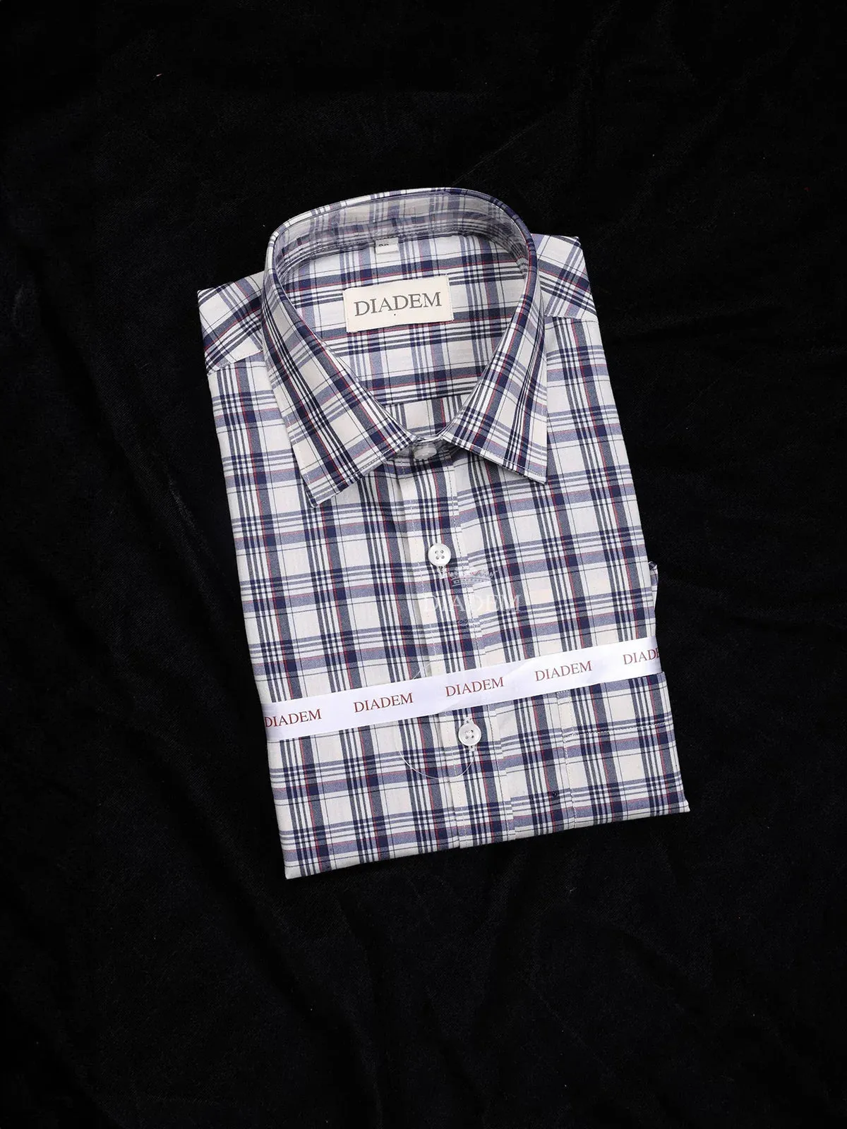 Cream Cotton Formal Shirt with Stripes and Checked Design