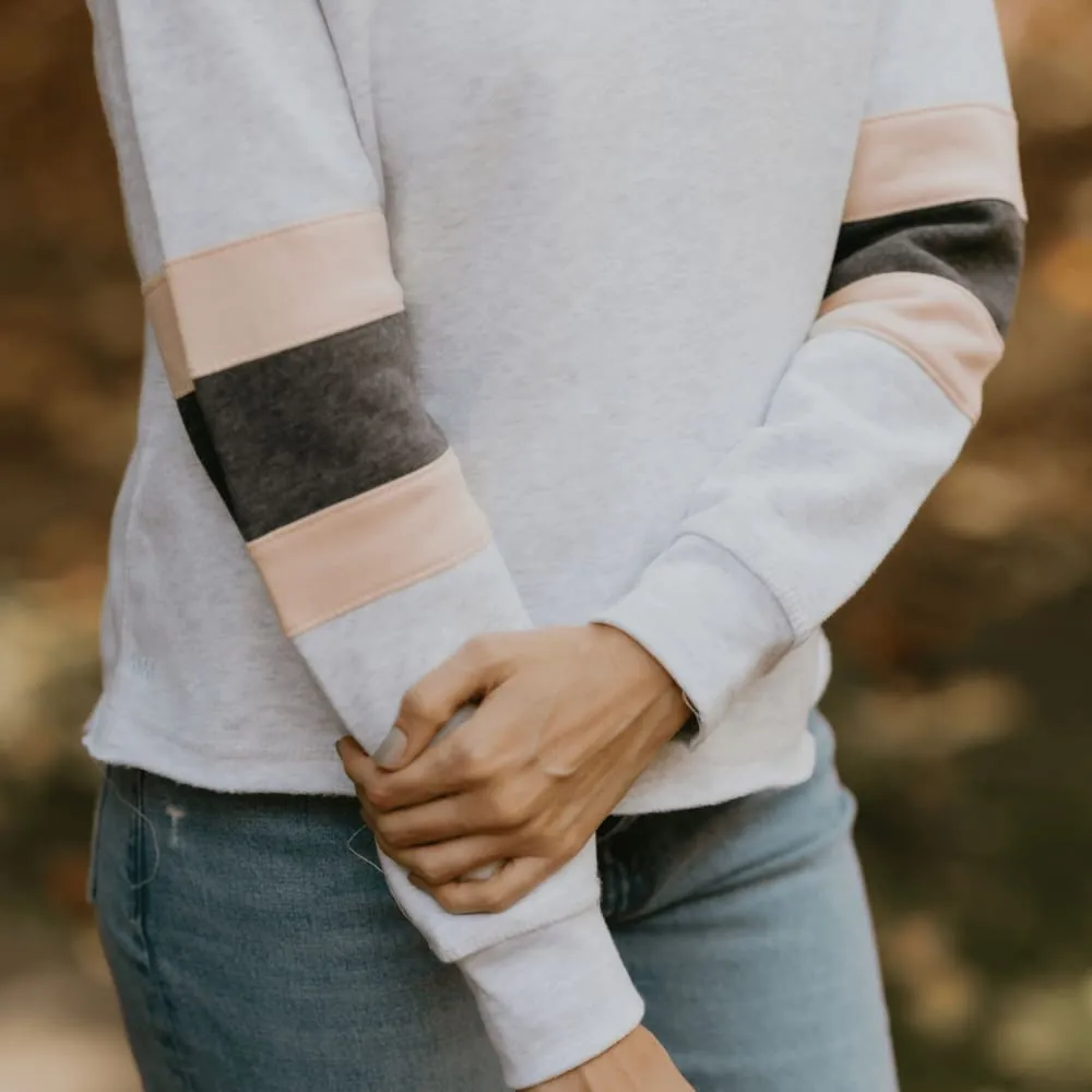 Cropped Color Block Sleeve Hoodie - Pink