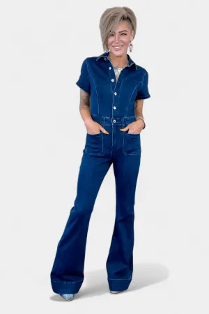 Dark Denim Flared Jumpsuit