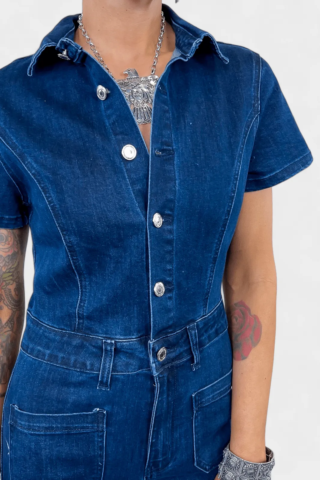 Dark Denim Flared Jumpsuit