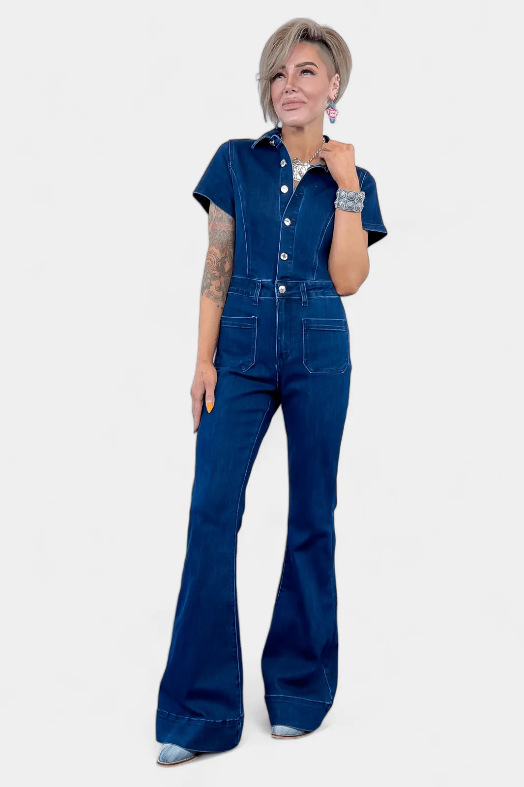 Dark Denim Flared Jumpsuit