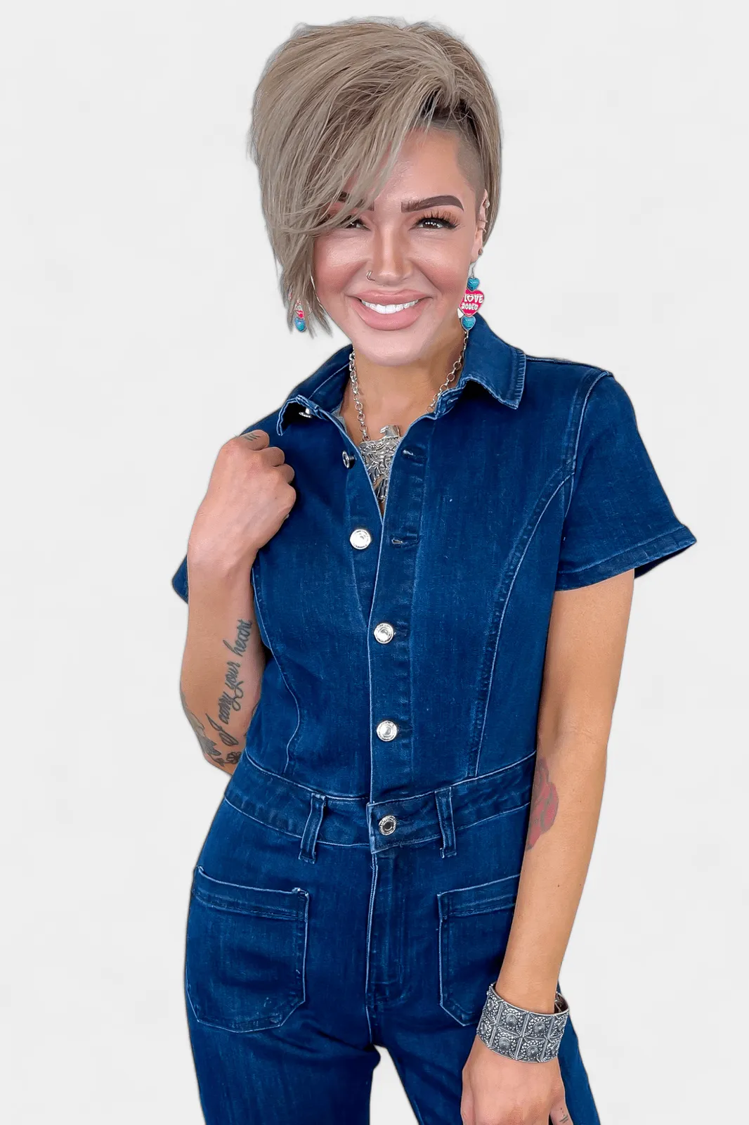 Dark Denim Flared Jumpsuit