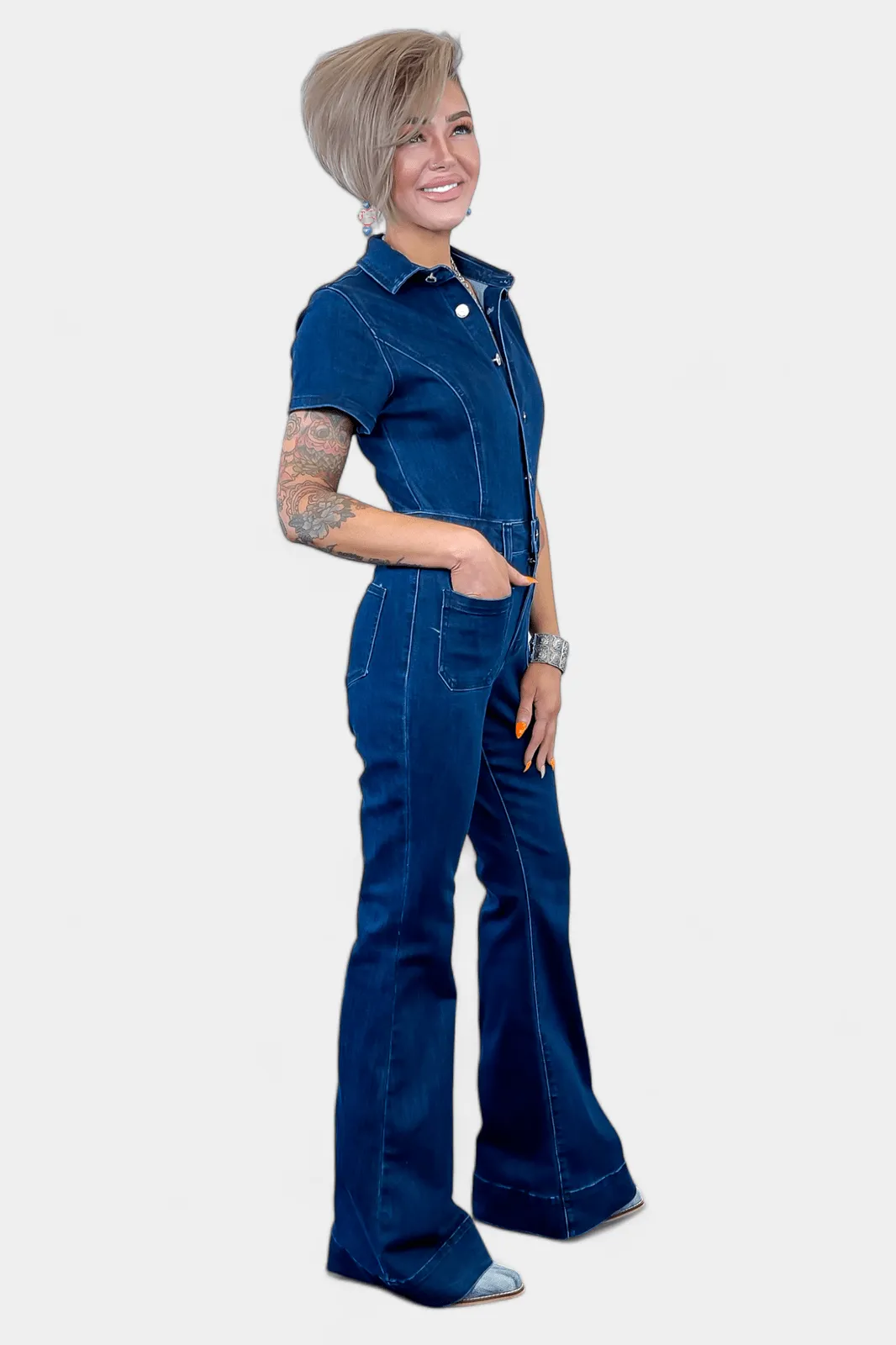 Dark Denim Flared Jumpsuit