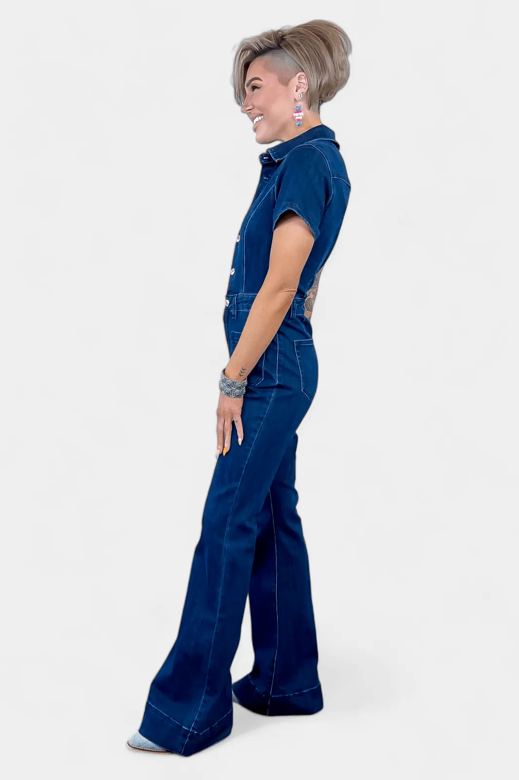 Dark Denim Flared Jumpsuit