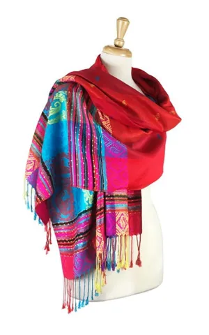 DBS056-1 Red Rainbow Colorful Pashmina Shawl Scarf