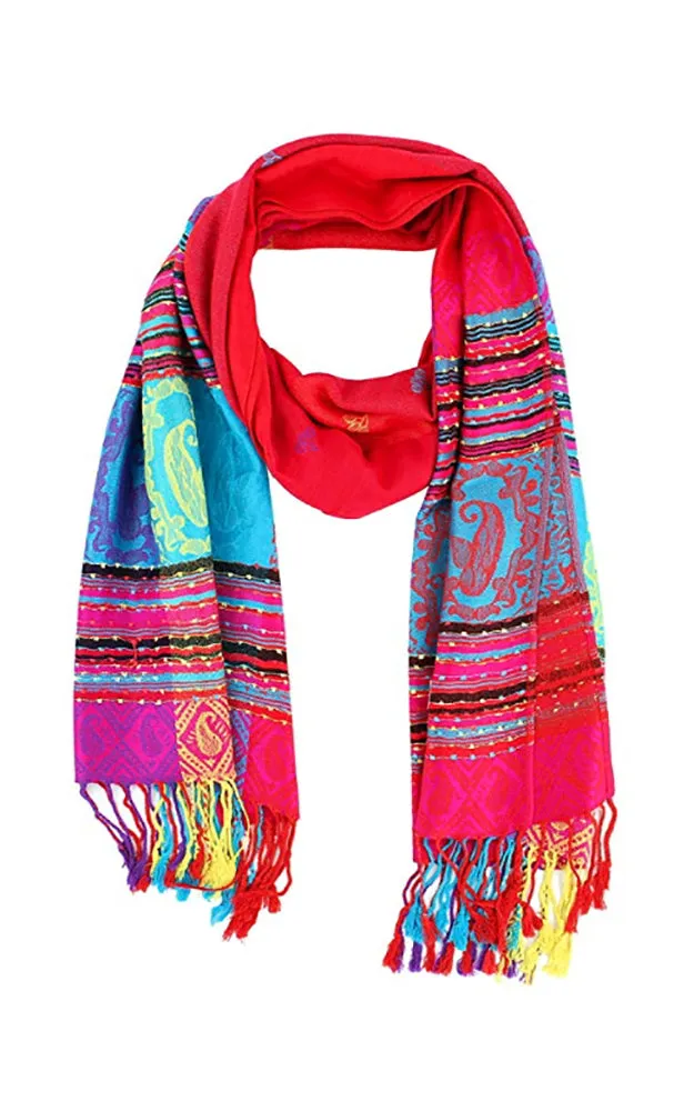 DBS056-1 Red Rainbow Colorful Pashmina Shawl Scarf